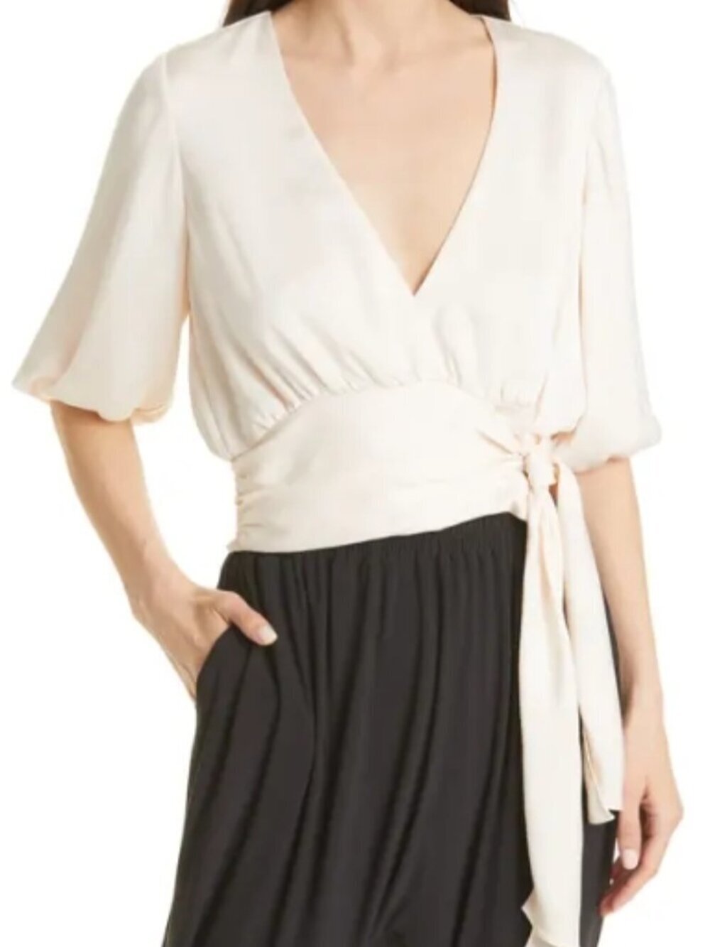 Ramy Brook Tie Front Pullover Top Ivory Size S NWT